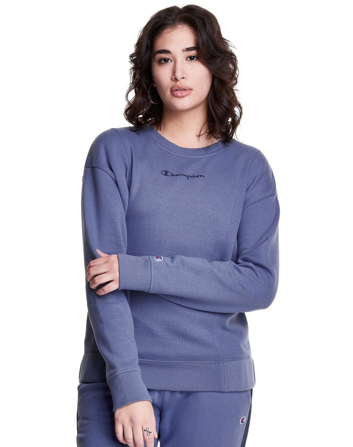 Champion Fleece Crew Kadın Sweatshirt Mavi ( UYVOGR246 )